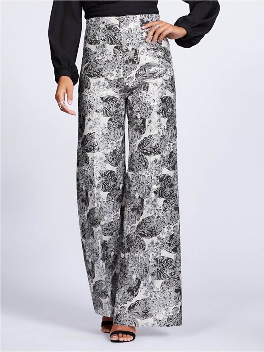 NY&C Silvertone Floral Jacquard Palazzo Pants 
Size 10 NWT